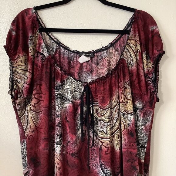 Judith Y2K Whimsigoth Witchy Fairy Grunge Paisley Milkmaid Blouse 1X - Picture 4 of 12